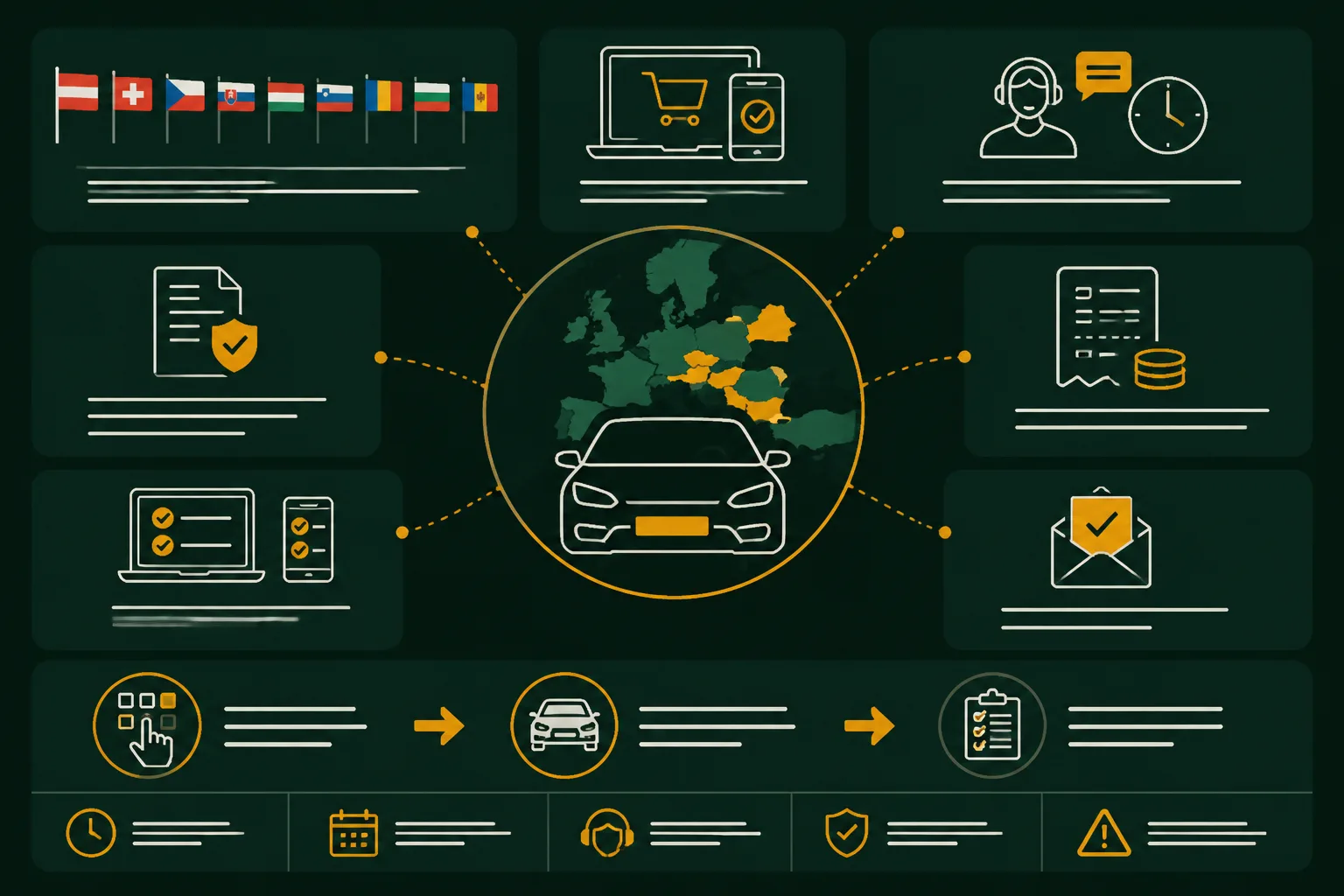 Infografik zeigt vier wichtige Kriterien für den besseren Vignettenkauf: Preis, Fehlerkontrolle, Gültigkeit und Zeitaufwand