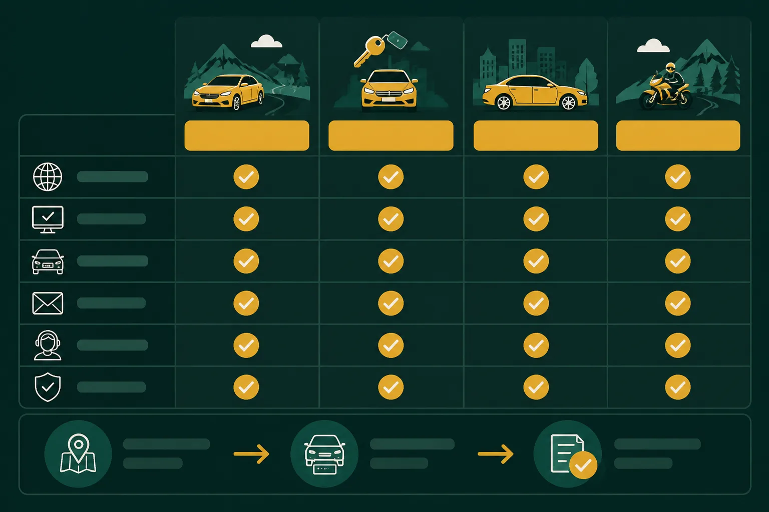 Infographic showing Entscheidungsmatrix für Roadtripper, Mietwagenfahrer, Pendler und Motorradfahrer, illustrating the section on Welche Lösung zu welchem Fahrerprofil passt